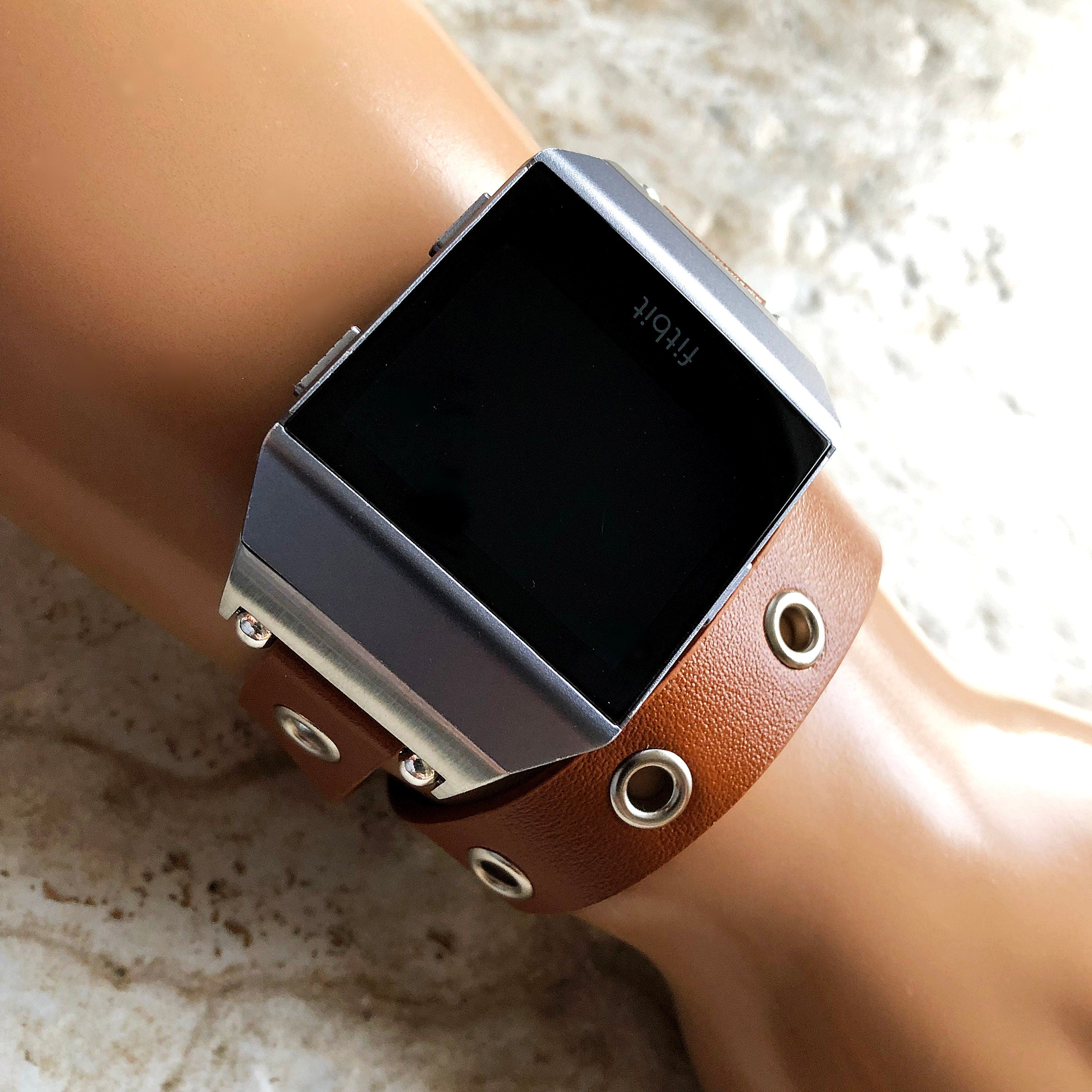 Fitbit Ionic Brown Band for Double Wrap Around Wrist Soft Eco Vegan Leather Watch Strap Twice Bracelet SB in Silver Rose Gold Black Finish